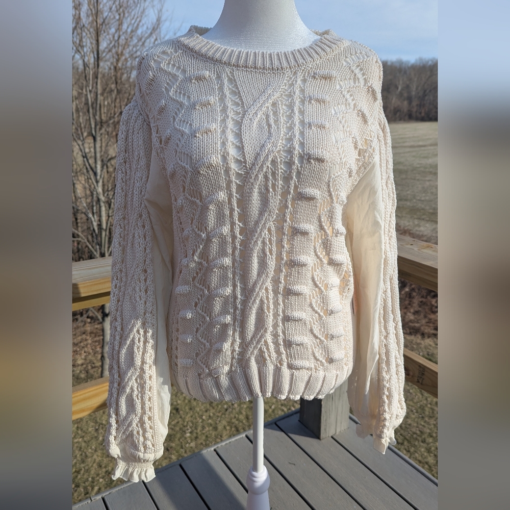 Black Tape Brand New Jade Crochet Sweater Ivory White